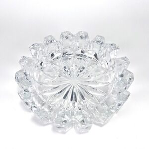Vintage 6.5" Diameter Mikasa Hoya Art Heavy Glass Diamond Point Crystal Ashtray.